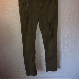 Dark army green ripped jeans